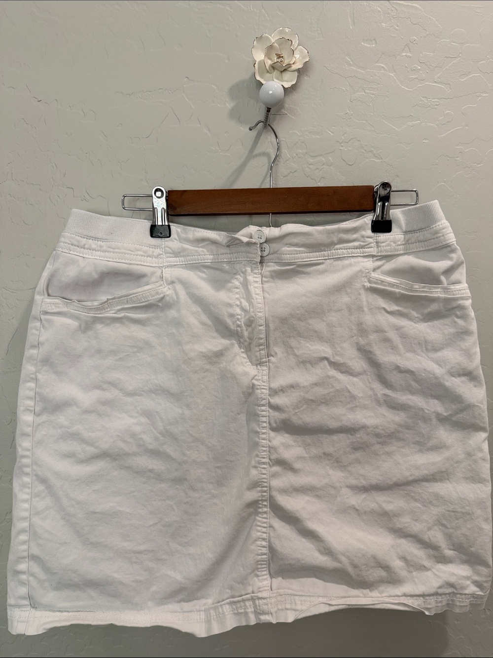 Classic White Women's Denim Skirt with built-in shorts underneath